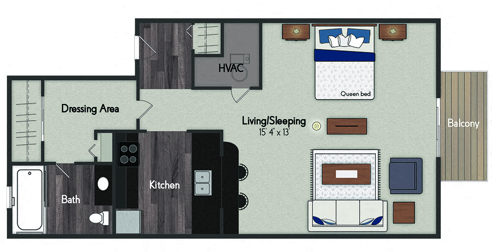 Floor plan for studio, 1 bath, 440 sqft